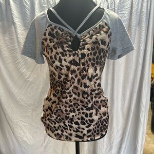 Leopard Print and Gray Women's Top